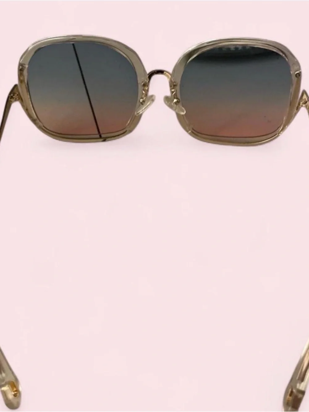 Transparent Oversized Square Sunglasses - Blue Pink Accent